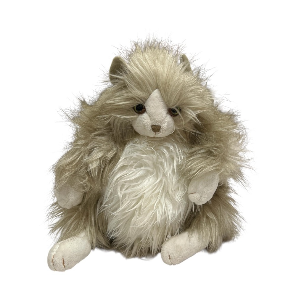 Folkmanis Hand Puppet 12" Plush Brown Fluffy Cat Realistic Moveable‎ Mouth Teach